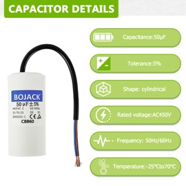 BOJACK CBB60 50uF 450V 50/60HZ Starting Capacitor, SH Motor Operating Capacitor, AC Motor Capacitor, with Wire