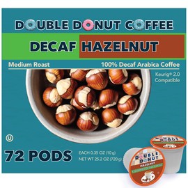 Double Donut Decaf Hazelnut Flavored Coffee, Medium Roast Coffee, Compatible with Keurig K Cups Brewers, 72 Count (Pack of 1)