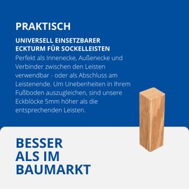 REESE Universal Skirting Boards Corner Blocks Corner Towers Corner Rods for All Skirting Boards Premium with Chamfer 65 mm Natural Oiled Oak