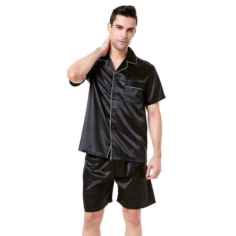 TONY AND CANDICE Men's Short Sleeve Satin Pajama Set with
