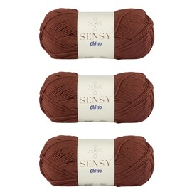 3 madejas de hilo de algodón suave Sensy Chino, hilo de algodón suave para bebé, hilo Amigurumi, 3.5 onzas, 360 yardas, calibre 2 fino (café)