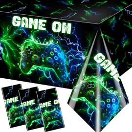 Bezkega Video Game Table Cloth Video Game Birthday Decoration,3pcs Neon Plastic Waterproof Gaming Table Covers for Boy Kids Player Geek Game Party Decoration