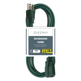 HeyYance 10 Ft Outdoor Extension Cord for Christmas Decorations- 16/3 SJTW Waterproof Power Cable with 3 Prong Grounded Plug, Green