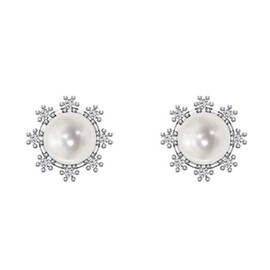 Silver Smile Sterling Silver 5 mm Pearl Floral Style Diamond Accent Stud Earrings | Dainty Real Silver Stud Earrings for Women