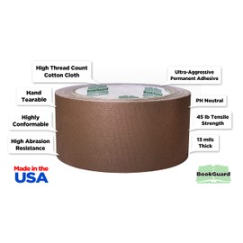 BookGuard 2 inch Premium Bookbinding Repair Cloth Tape, 15 Yard Roll Tan