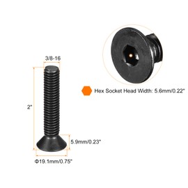 QUARKZMAN 3/8-16x2 Inch Flat Head Socket Cap Screws 10.9 Degree Carbon Steel Hexagonal Socket Countersunk Flat Head Screw Bolt Fasteners Full Thread Black Oxide Pack of 10