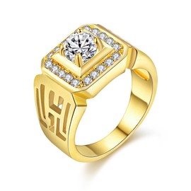Uloveido Wide Square Brilliant Cut Yellow Gold Plated Rings With Shiny Cubic Zirconia Luxurious Rings Wedding Band for Men JX001 (Gold, Size 9)