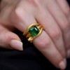 Leaocean SERPENT RING WITH GREEN STONES Crystal Snake Ring, Gold