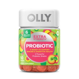 OLLY Extra Strength Probiotic Gummies, 6 Billion CFU, Juicy Apple, 50 Ct