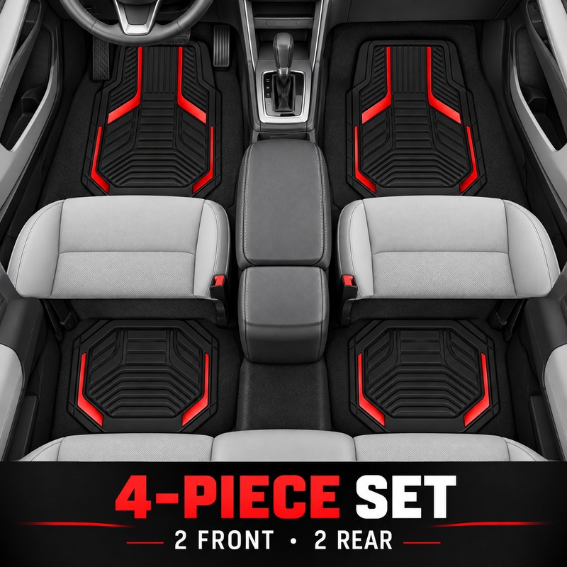 4 Piece Universal All Weather Rubber Car Floor Mats, Waterproof