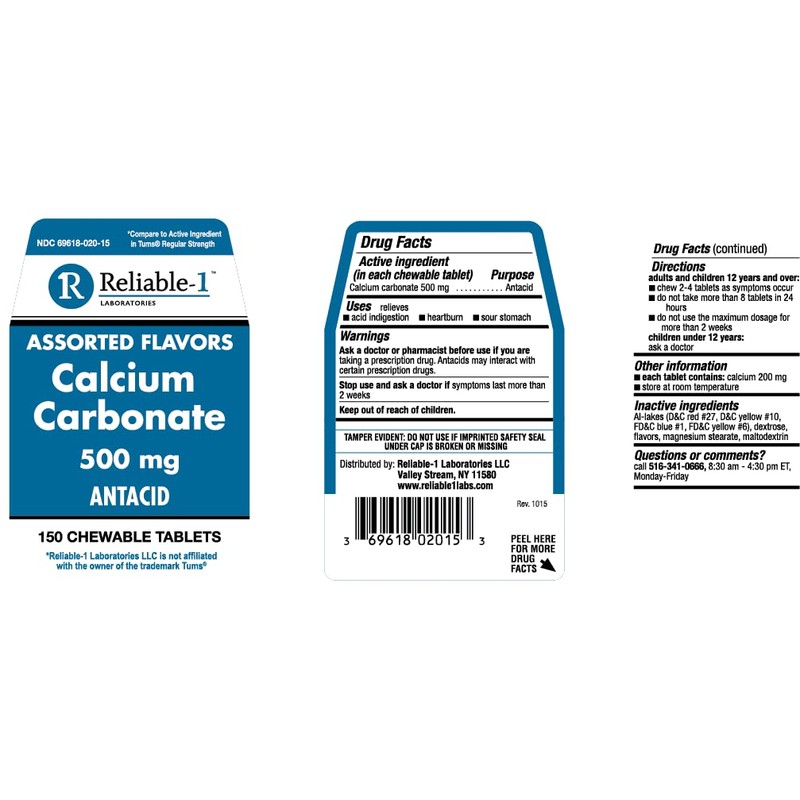 Reliable 1 Calcium Carbonate 500 mg 150 Tablets (1 Bottle)