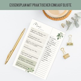 Menu Planner with Shopping List to Cut Off | Food Planner 50 Sheets | Notepad for Meals | Meal Plan for Family, Friends, Flatsharing, Diet | DIN A5 Pad (Eucalyptus)