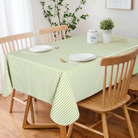 Weldomcor Striped Rectangle Tablecloth, Vinyl Tablecloth with Flannel Backing Wipeable Waterproof Stain Resistant Plastic Oilcloth for Indoor and Outdoor Picnic Camping Dining Party Home