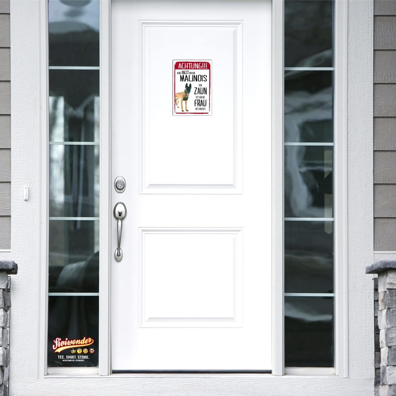 Malinois Dog Sign Warning Fence Woman Saying Door Sign Dog