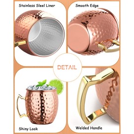 LIVEHITOP Moscow Mule Copper Mugs Set of 2, 19.5Oz Copper Cups with Jigger Coasters for Cocktail, Cold Drink, Home, Bar, Party