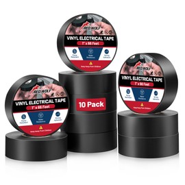 RED WOLF 1" x 66Ft 10 Roll Vinyl Electrical Tape, UL CSA Listed PVC Electric Tape 7 Mil Thick Flame Retardant Strong Rubber Based Adhesive Tape Rated 600V for Electrical Automotive Application