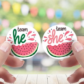 Watermelon Gender Reveal Party - Team He or Team She Stickers - 40 Labels – Summer Gender Reveal Decorations and Supplies