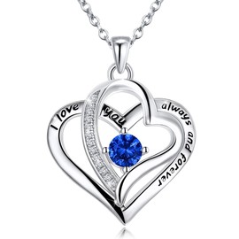 BELLNA S925 Sterling Silver Forever Love Heart Necklaces for Women Birthstone Pendant Wedding Anniversary, Birthday Gift for Wife Girlfriend Mom Daughter Jewelry (Silver Sep)