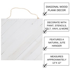 Hampton Art Plank Diagonal 12" X 12" White, Wood Plaque, Wood Sign Blank, Blanks, Wooden Plaques, Blank Signs for Crafts, Wooden Sign Blank, Planks for Crafts