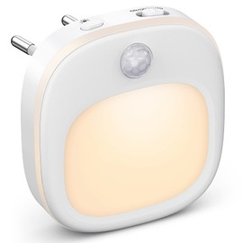 Night Light Socket with Motion Sensor, Soft LED Night Light Children with 3 Colour Temperatures (Warm White/Cool/Warm), 15%-100% Dimming, Night Light with Twilight Sensor for Children's Room/Stairs/Hallway