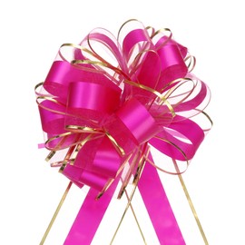 MECCANIXITY 10pcs 6 Inch Large Big Pull Bow with Gold Edge, Organza Car Gift Wrapping Bows Ribbon for Wedding Car Baskets Presents Christmas Bow Party, Rose Red