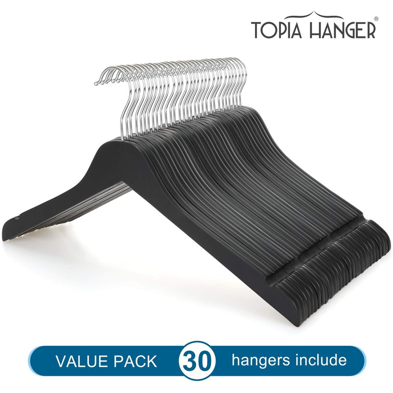 TOPIA HANGER Black Wooden Hangers 30 Pack, 0.28-inch Thick Slim