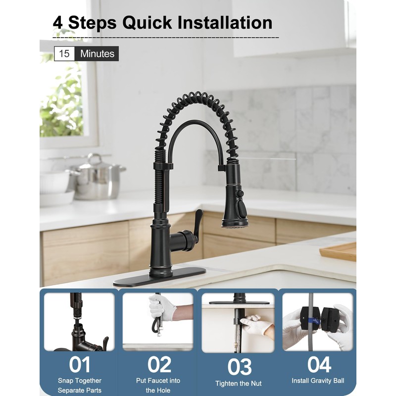HOIGY 3 Modes Bronze Kitchen Faucet with Pull Down Sprayer,