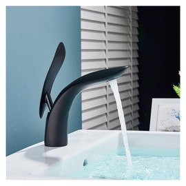 KMZSHPJNY Nordic Style Brass Washbasin Basin Faucet Light Luxury Style Simple Creative Copper Faucet Under Counter(Matte Black)