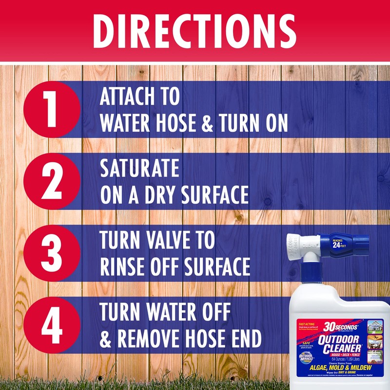 30 SECONDS Cleaners Outdoor Cleaner, 64oz Hose End Attachment, Clear