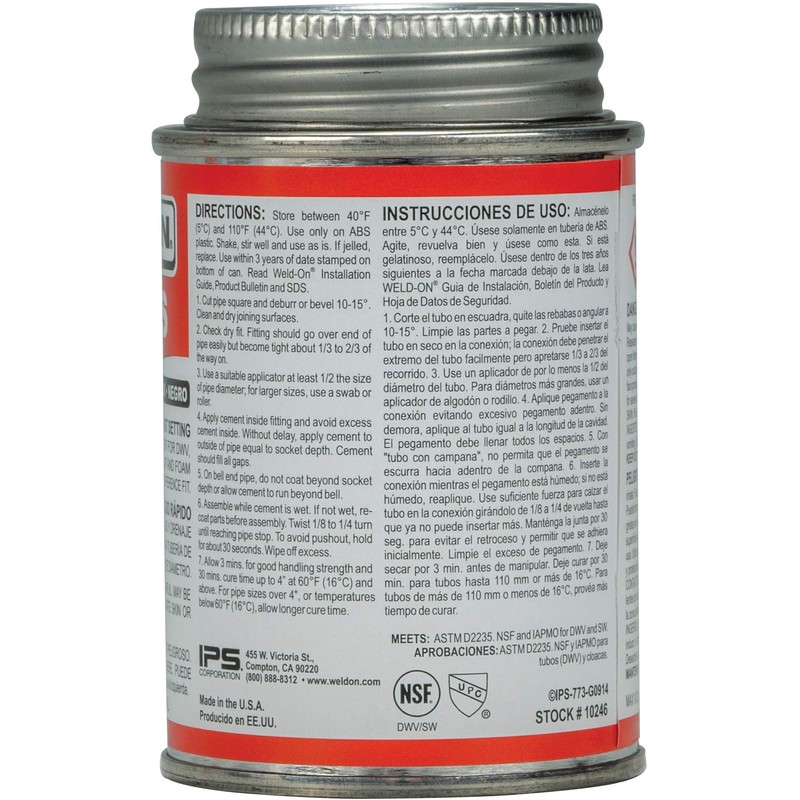 Weld-On 10246 773 ABS Medium-Bodied High Strength Solvent Cement -