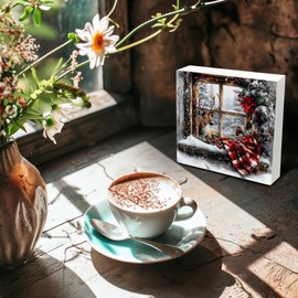 Kneaotoaji Christmas Elk Wooden Sign - Reindeer Winter Christmas Desk Decor, Xmas Winter Snow Wooden Box Sign for Home Kitchen Bathroom Table Desk Shelf Decoration, 5x5 Inch