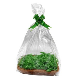 30 x 20 CM Hamper Baskets for Gifts, 1 Pack of Basket Kit with Ribbons for Gift Wrapping, Cellophane Bag and Shredded Paper (GREEN)