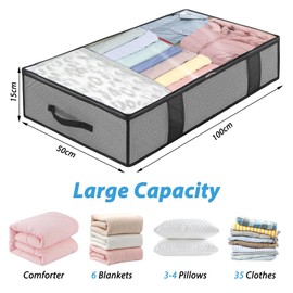 Lrocotanc Pack of 2 90 L Underbed Storage Box Underbed Storage Bag with Zip and Handle Storage Bags for Storing Pillows, Clothes, Blankets and Duvets