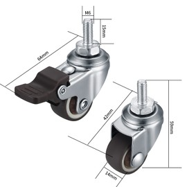 Screw Type Caster 360 Degree Rotation Replacement Caster with M6 Screw Brake Replacement Caster Freedom Caster Quiet Swivel Wheel Replacement, 1 Inch, Set of 4