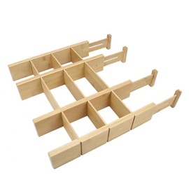4 Pack Bamboo Drawer Dividers with Inserts and Labels – Adjustable Kitchen Drawer Organizers, Expandable Storage Solutions for Home, Office, Dressers – Includes 4 Dividers & 9 Inserts (17-22 Inches)