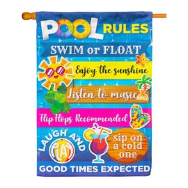 Pool Rules Signs and Decorations Outdoor, Summer Garden Flag Double Sided Burlap 12x18Inch