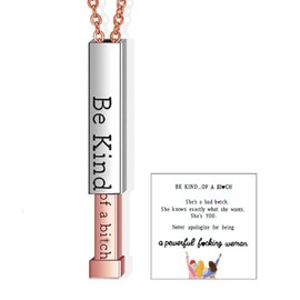 Roe Dolph Be Kind of a b Necklace Be Kind of a b Hidden Necklace 3D Engraving Vertical Bar Necklace Encouragement Pendant Necklace Friendship Necklace
