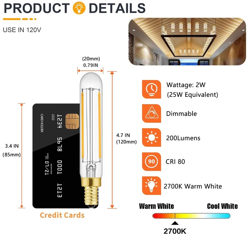 LDCHIUEN T20 T6 Small LED Bulb Long Filament 2W Equal