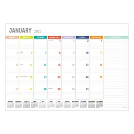 TF PUBLISHING 2025 Rainbow Blocks Medium Desk Pad Monthly Blotter Calendar - 12 Month Desktop Calendar for Office Desk or Wall - Horizontal Tear-Off Pages with Large Monthly Grids - 12” x 17”