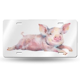FeHuew Watercolor Cute Pig Piglet License Plate Front Car Decorative Novelty Auto Plate Car Tag Vanity Gift Metal Aluminum Plate for Women/Man 12x6 inch Wall Decor