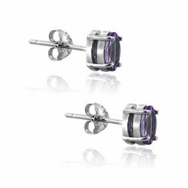 Verona Jewelers Women's 925 Sterling Silver Earrings Stud Amethyst Oval Purple Earring