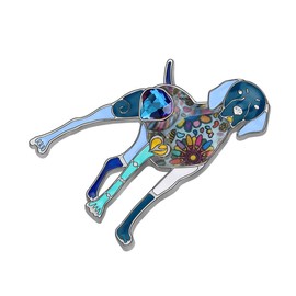 WEVENI Broche de aleación de esmalte con diamantes de imitación para perro danés, alfileres de animales, bufanda, traje de vestido, joyería de regalo para mujeres y niñas azul