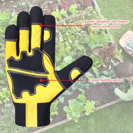 WFX Leather Gardening Gloves for Men and Women - Thorn Resistant with Knuckle Protection Gardening Gloves Craft Perfect Work Gloves for Gardening, Construction and Heavy Duty Tasks (M, Black)