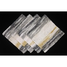 Handmade 4 NEW 100% USA Cotton Hand Crochet Dishcloths / Washcloths - BLACK, GRAY & CREAM