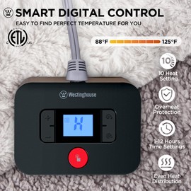 Westinghouse Electric Blanket Full, Faux Fur Heated Blanket with 10 Heating Levels & 1-12 Hours Auto Off, Soft Cozy Sherpa Heated Blanket Washable Blanket (80" x 84" Full Size, Light Grey)