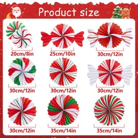 EASY JOY 10Pcs Candy Paper Fans Decorations Christmas Candy Land Party Decoration Peppermint Hanging Paper Fans for Holiday Birthday Baby Shower Xmas Classroom Decor