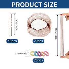 Verazquy 80 Pcs Hair Nets for Buns, Brown Invisible Hair Ballet Bun Nets Invisible Elastic Edge Mesh and U Shaped Pins Set, for Women Bun Ballet Dancer Dance Maker Food Service Workers