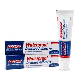 Secure Waterproof Denture Adhesive - Zinc Free - Extra Strong 12 Hour Hold - 1.4 oz (Pack of 2)