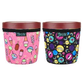 Beautyflier 2-Pieces Pint Sized Ice Cream Cozy Thicken Neoprene Ice Cream Sleeves with Elastic Handle Cover (Cartoons)