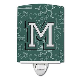 Caroline's Treasures CJ2010-MCNL Letter M Back to School Initial Ceramic Night Light Compact, UL-Certified, Ideal for Bedroom, Bathroom, Nursery, Hallway, Kitchen, 6x4x3, Multicolor